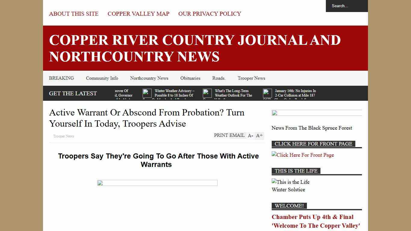Active Warrant Or Abscond From Probation? Turn Yourself In Today, Troopers Advise Copper River Country Journal And Northcountry News