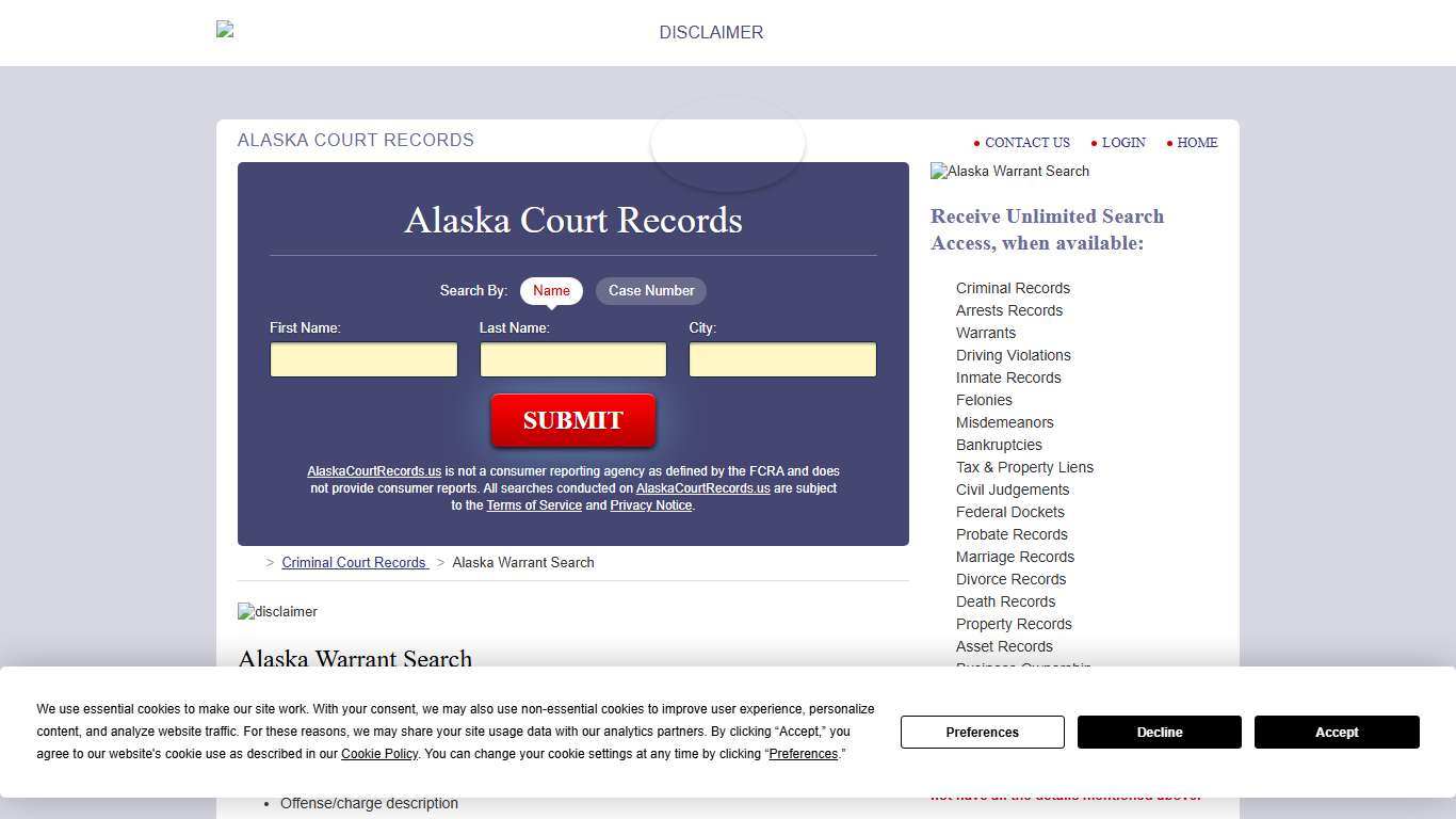 Alaska Warrant Search AlaskaCourtRecords.us